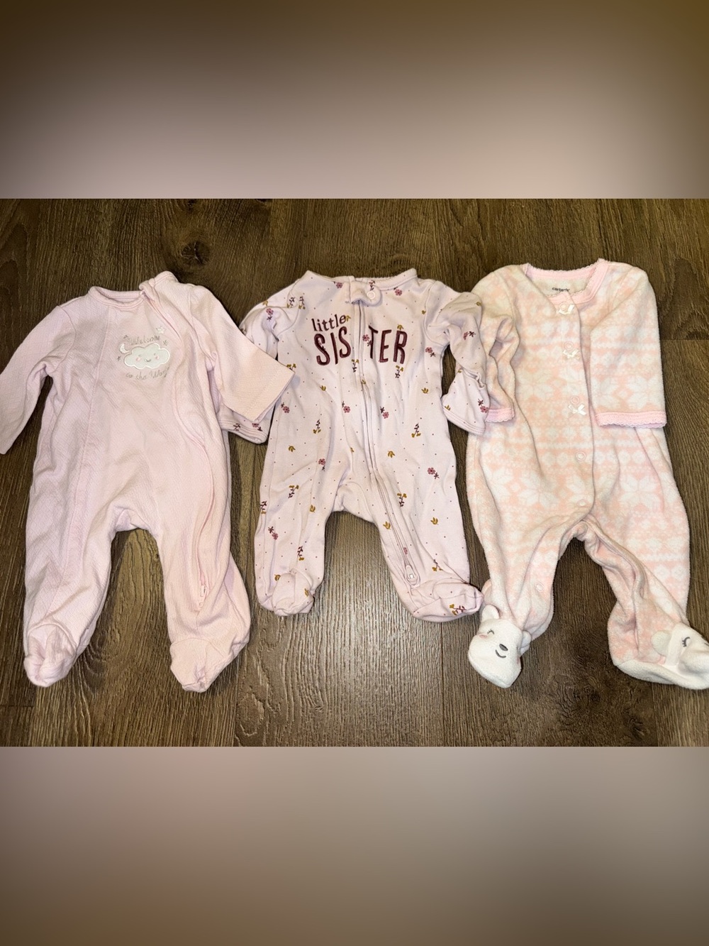 3 Piece Newborn Footie Lot Baby Girl